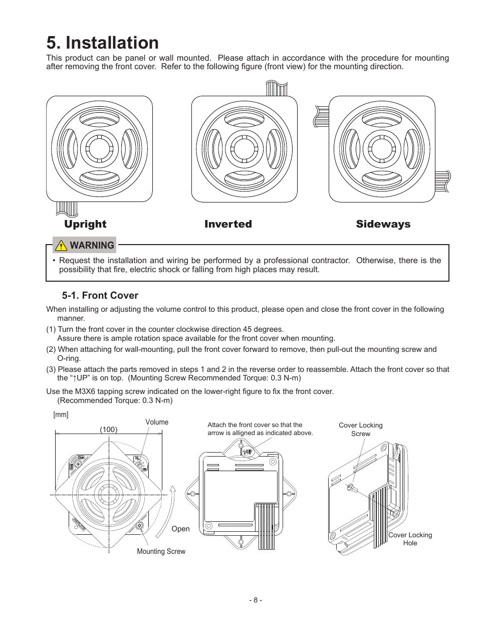 Installation, Upright inverted sideways | PATLITE BSV User Manual | Page 8 / 29