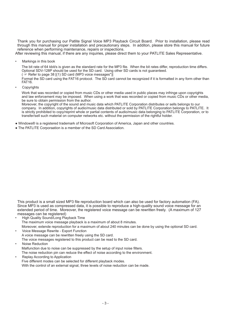 Introduction, Product summary | PATLITE FV-127JP User Manual | Page 3 / 38