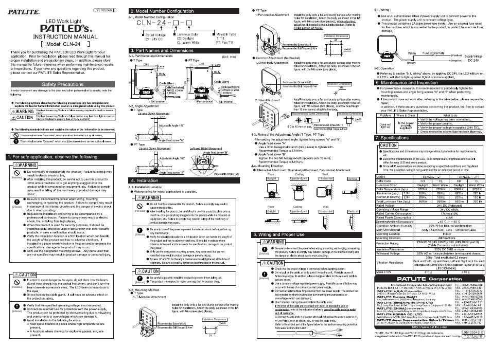 PATLITE CLN User Manual | Page 2 / 2