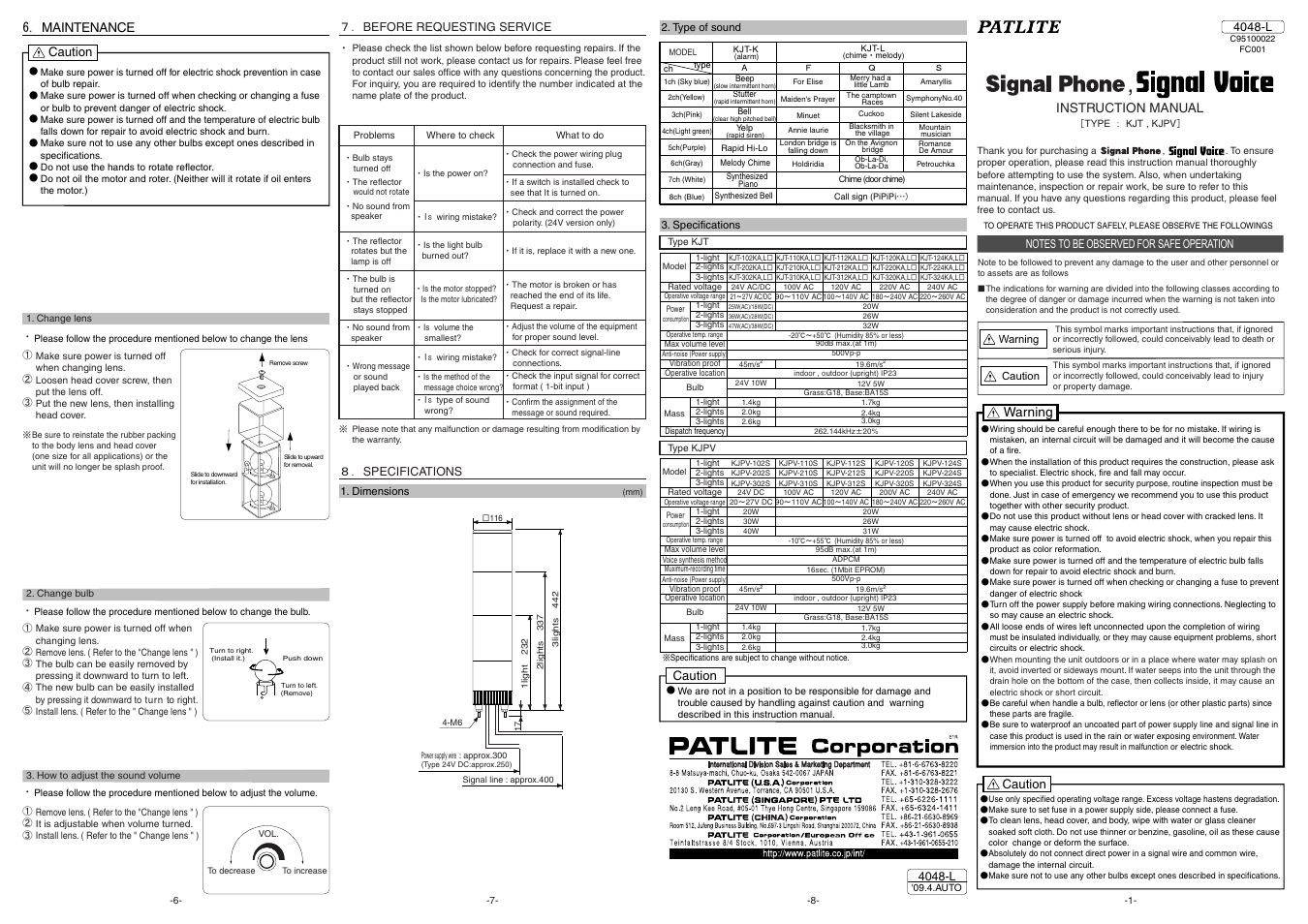 PATLITE KJT User Manual | 2 pages