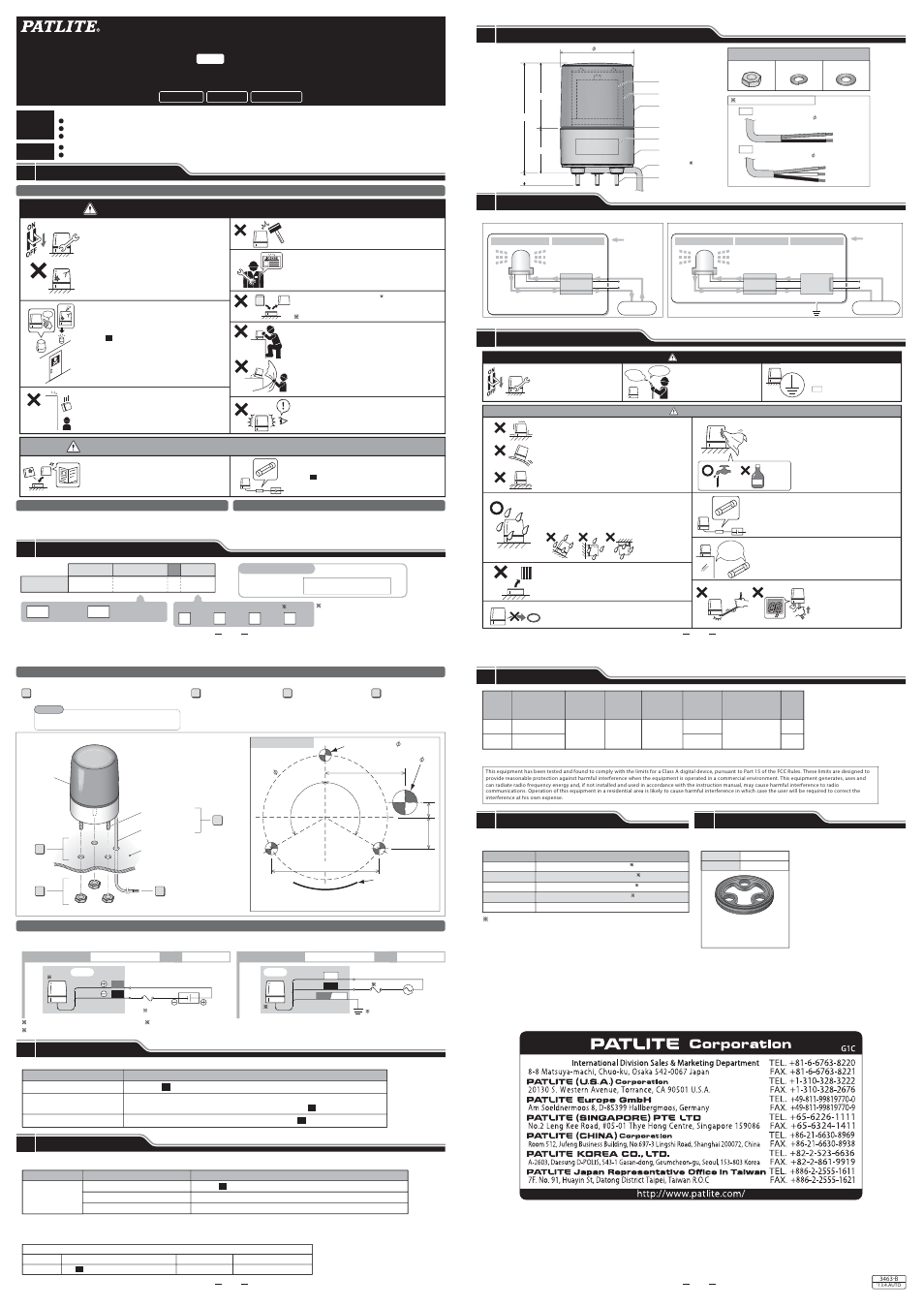 Led signal light, Instruction manual, Warning | Caution, Safety precautions, Model number conﬁguration, Part names and outer appearance, Block diagram, Installation and wiring, Inspection | PATLITE PSE User Manual | Page 2 / 2