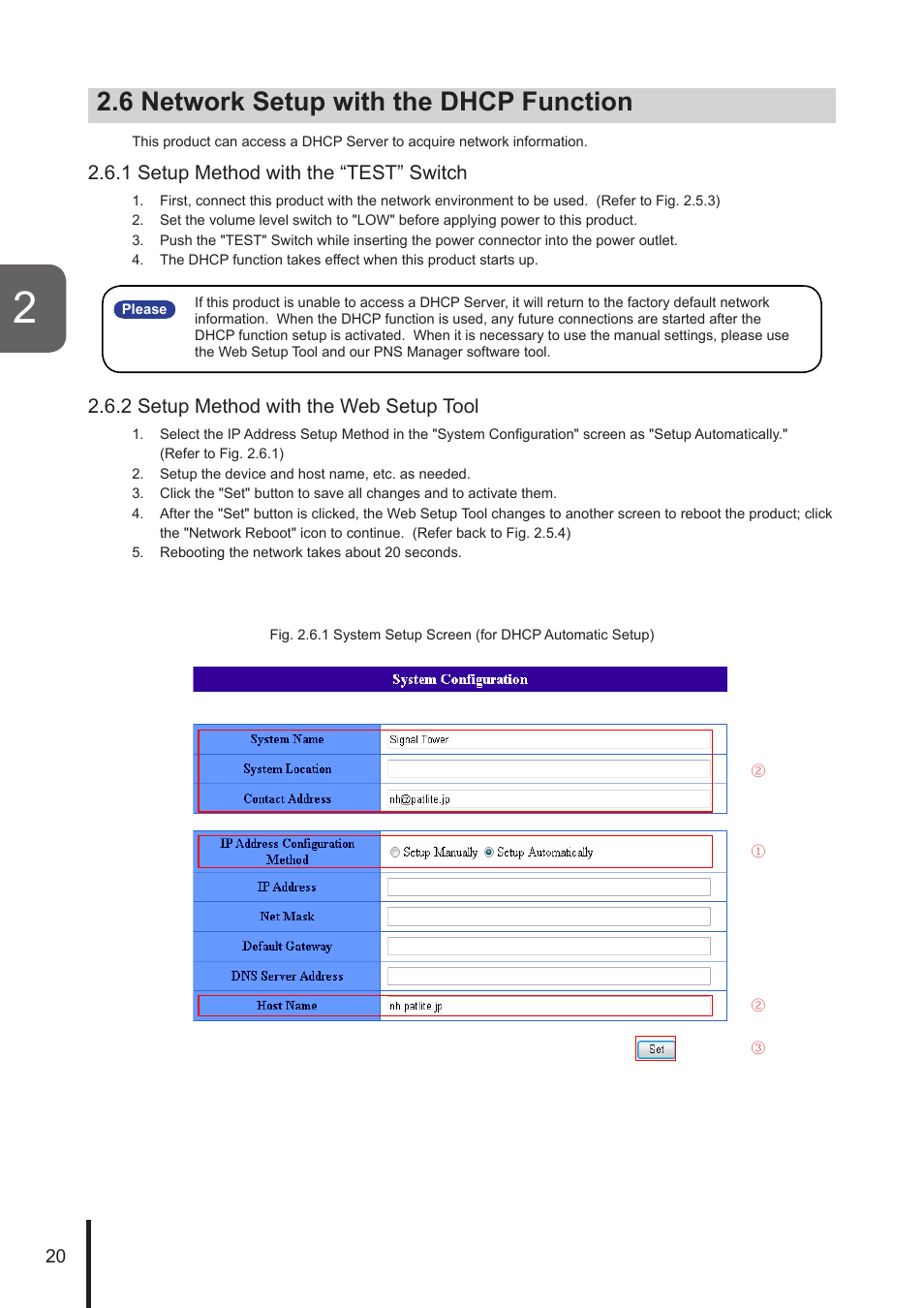 6 network setup with the dhcp function | PATLITE NHL User Manual | Page 20 / 95