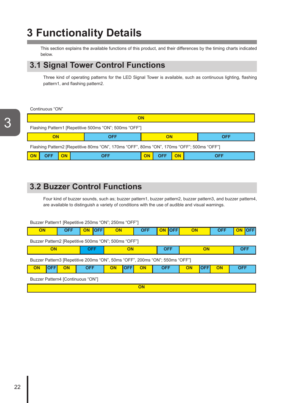 3 functionality details, 1 signal tower control functions, 2 buzzer control functions | PATLITE NHL User Manual | Page 22 / 95