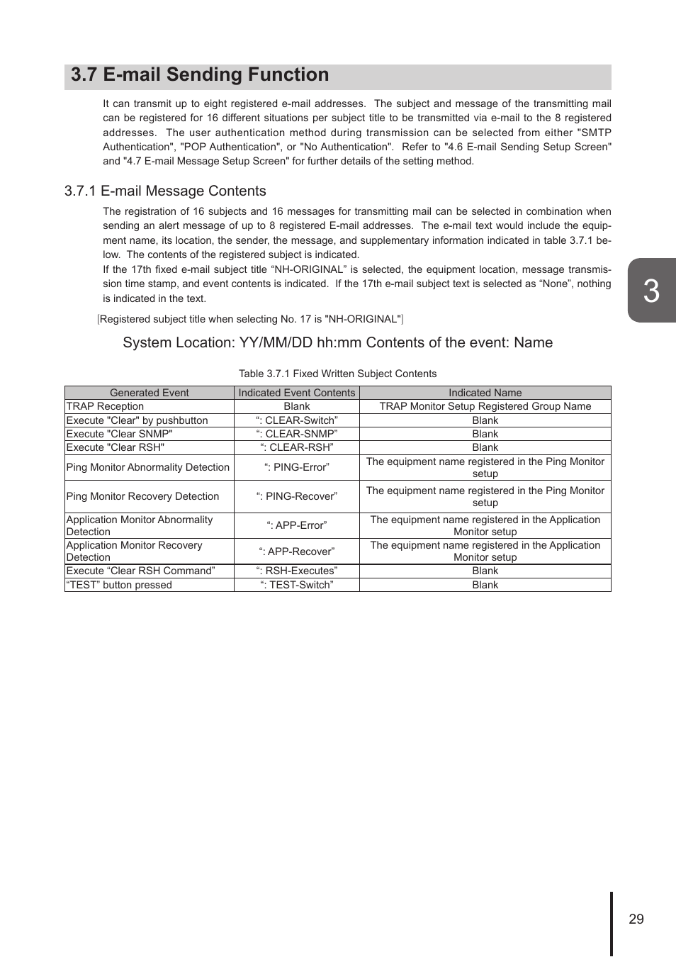 7 e-mail sending function, 1 e-mail message contents | PATLITE NHL User Manual | Page 29 / 95