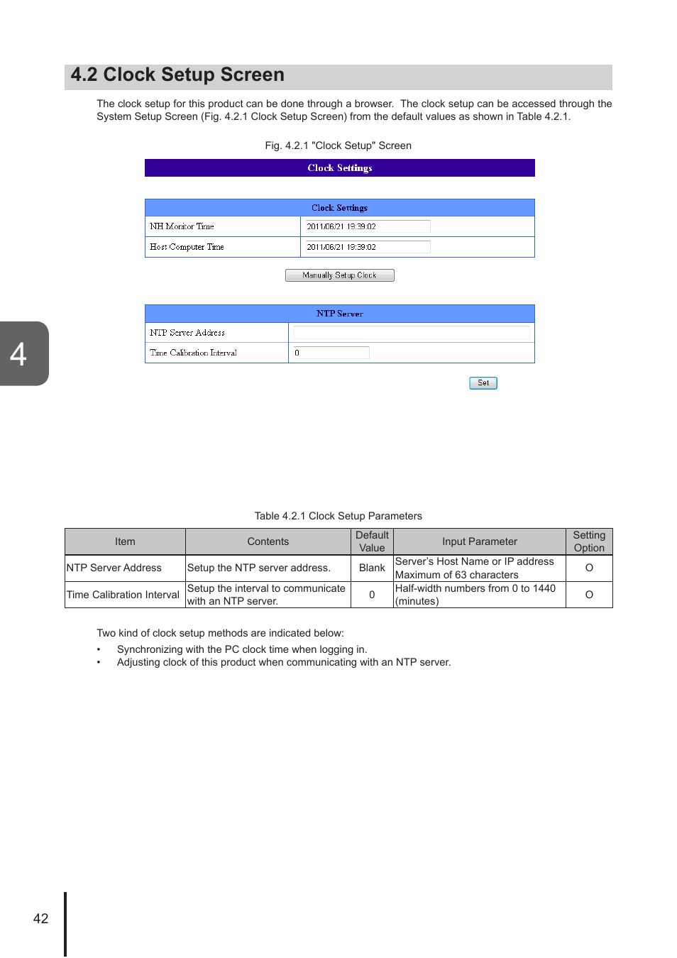 2 clock setup screen | PATLITE NHL User Manual | Page 42 / 95