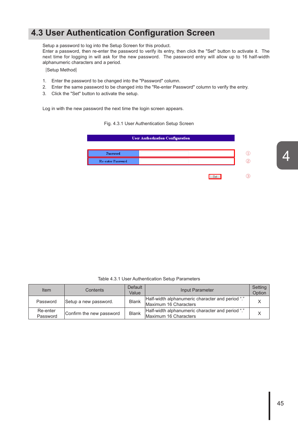 3 user authentication configuration screen | PATLITE NHL User Manual | Page 45 / 95