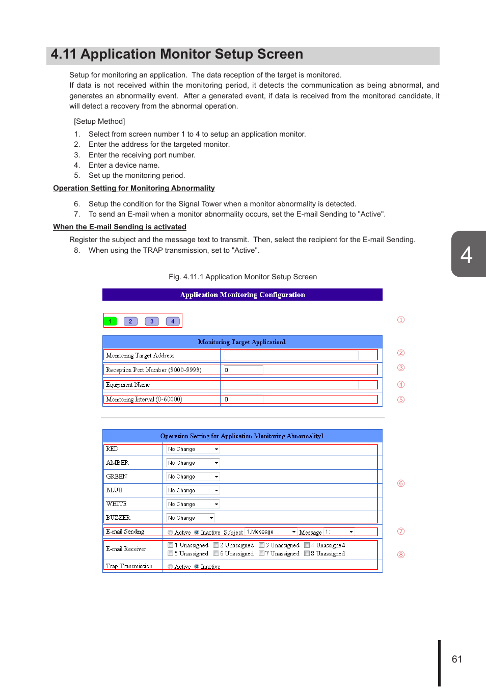 11 application monitor setup screen | PATLITE NHL User Manual | Page 61 / 95