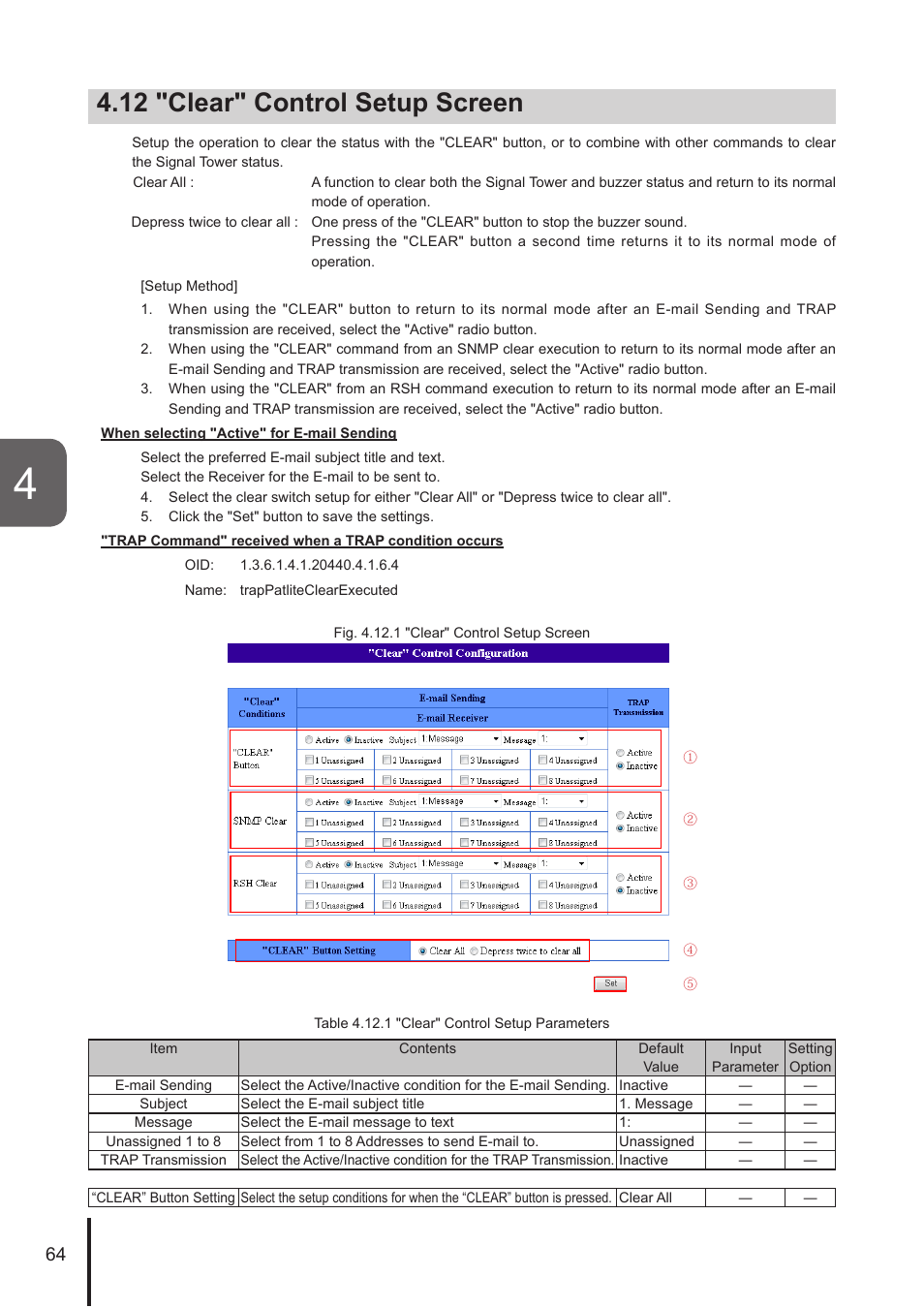 12 "clear" control setup screen | PATLITE NHL User Manual | Page 64 / 95