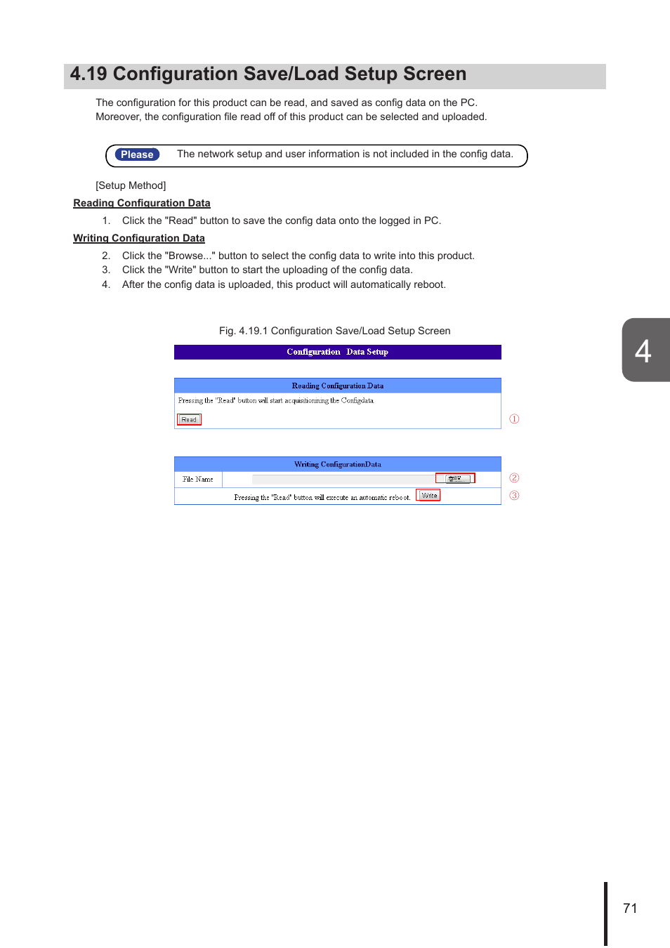19 configuration save/load setup screen | PATLITE NHL User Manual | Page 71 / 95