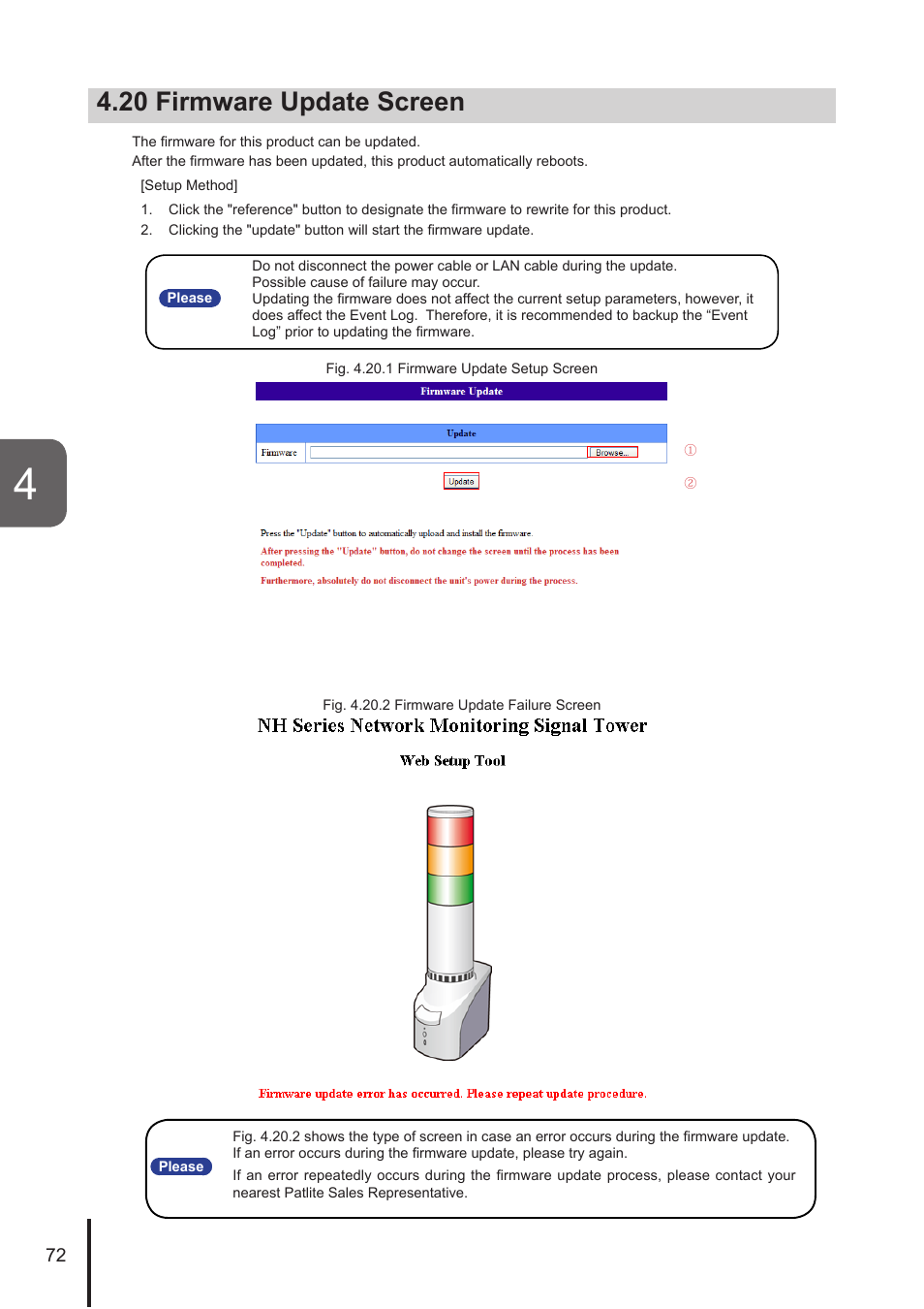 20 firmware update screen | PATLITE NHL User Manual | Page 72 / 95