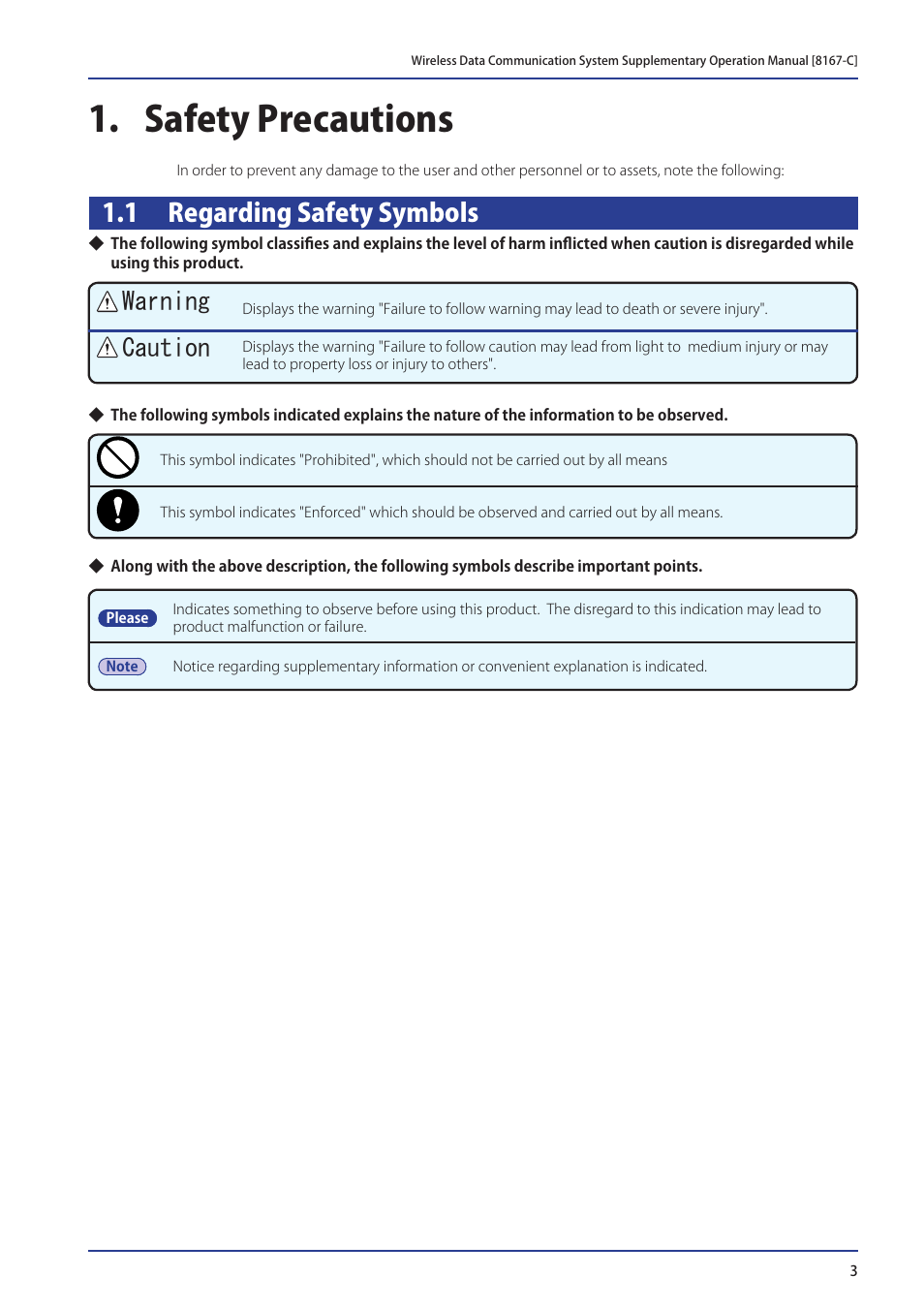 Safety precautions, 1 regarding safety symbols, Warning | Caution | PATLITE WDR-LE User Manual | Page 3 / 24