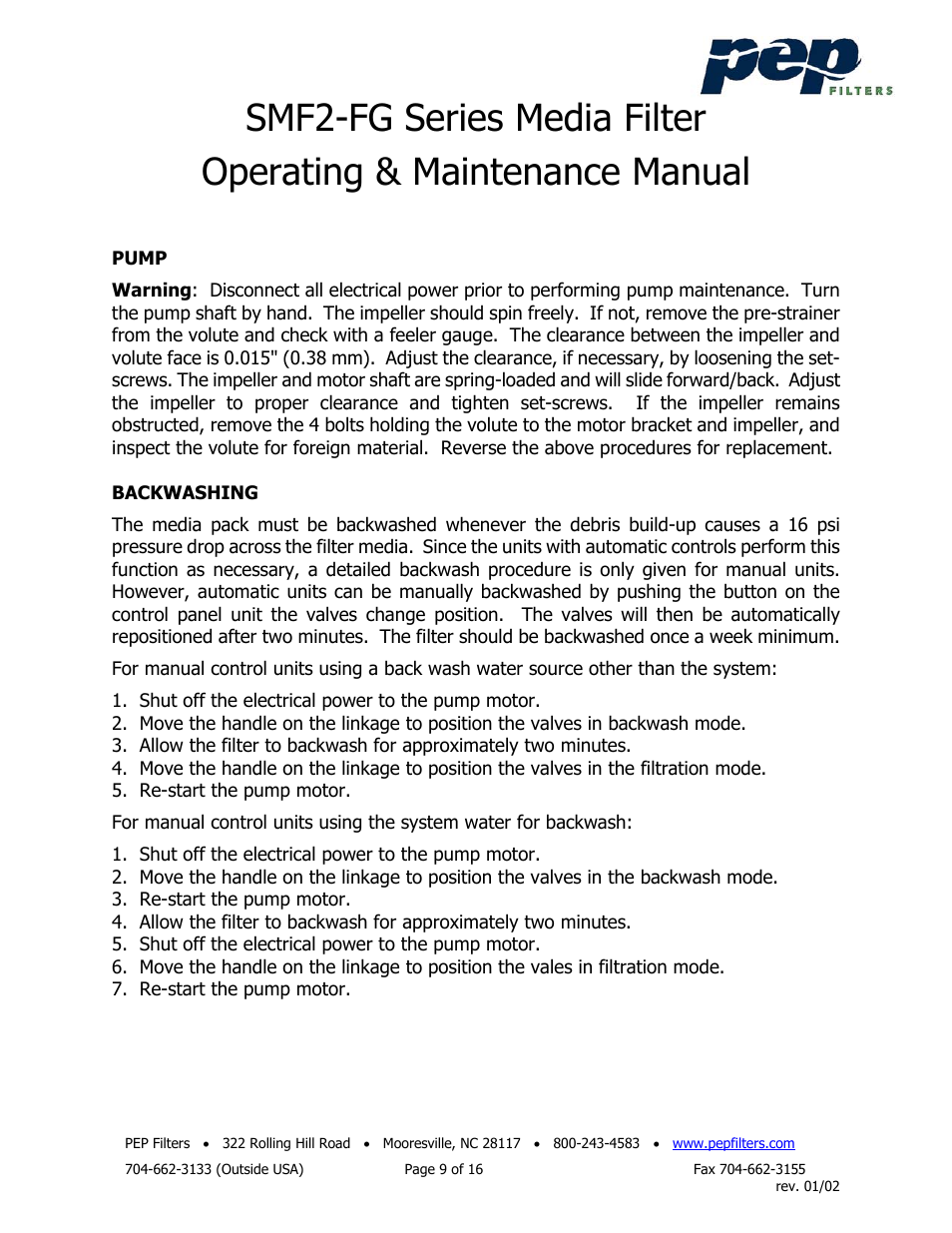 PEP Filters SMF2-FG User Manual | Page 10 / 18