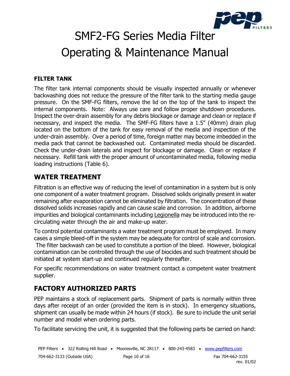 PEP Filters SMF2-FG User Manual | Page 11 / 18