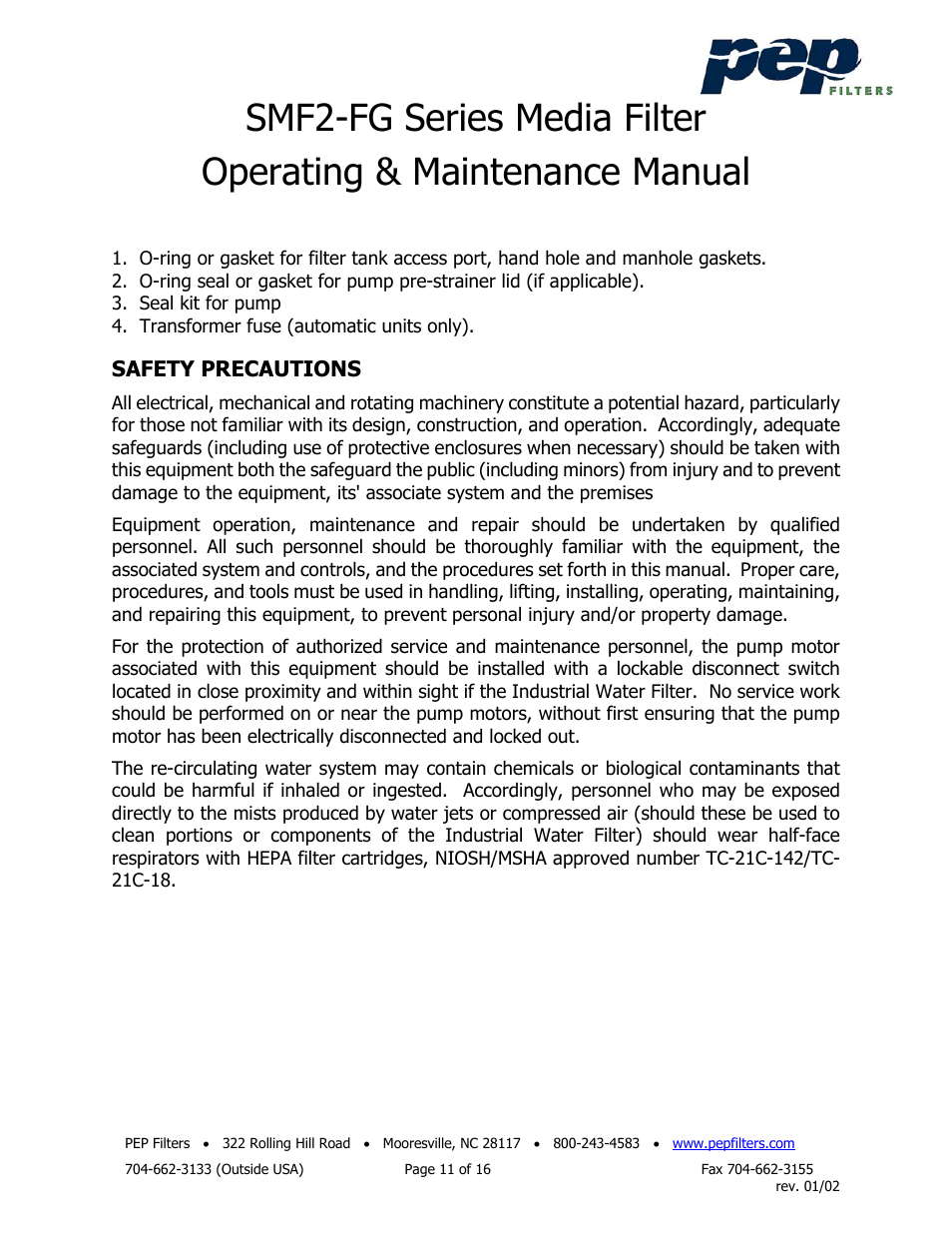 PEP Filters SMF2-FG User Manual | Page 12 / 18