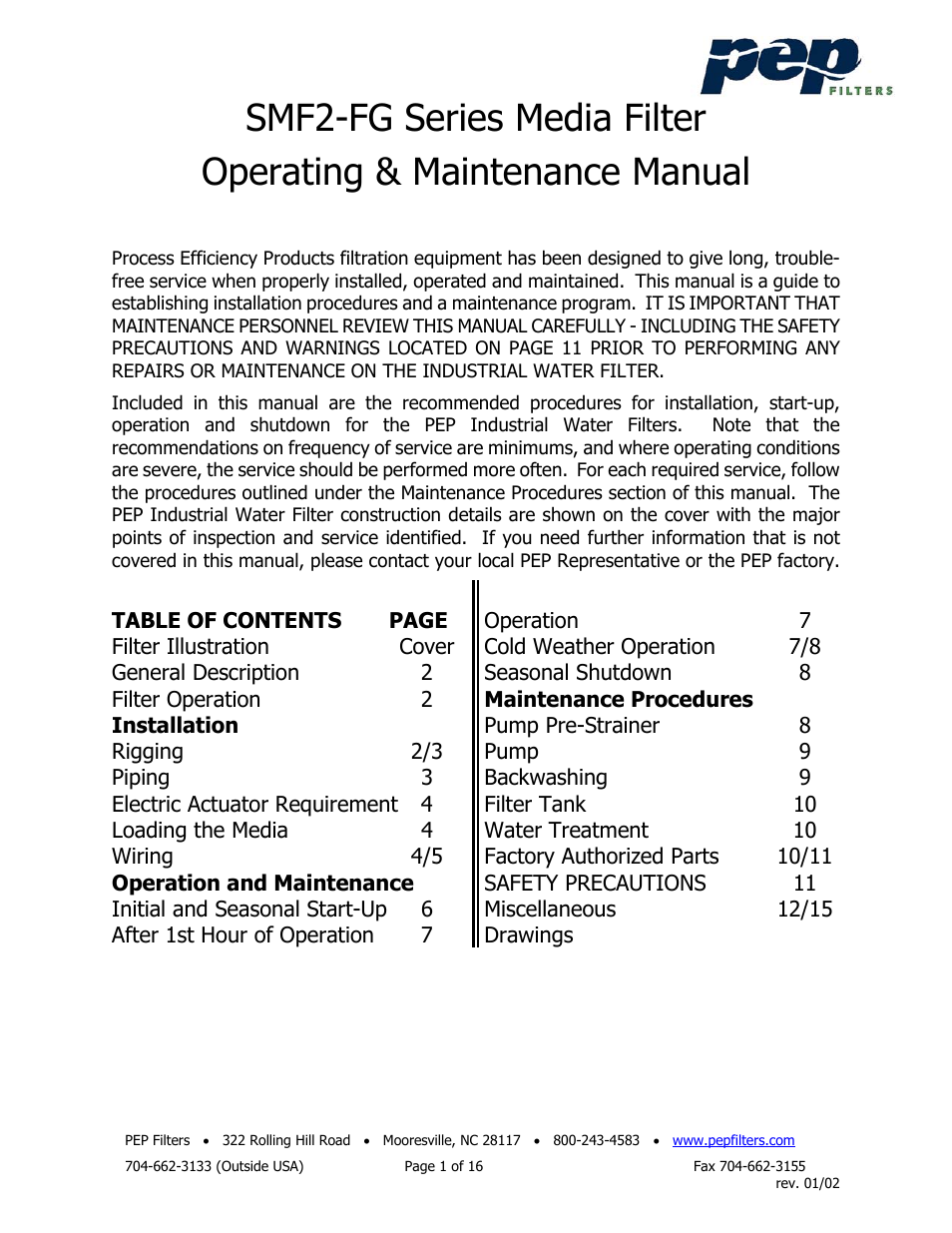 PEP Filters SMF2-FG User Manual | Page 2 / 18