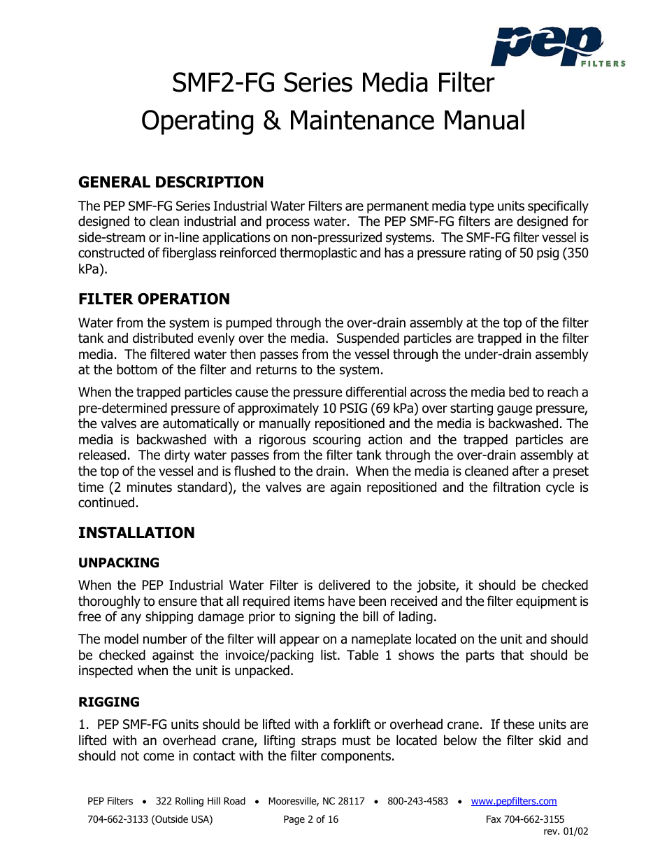 PEP Filters SMF2-FG User Manual | Page 3 / 18