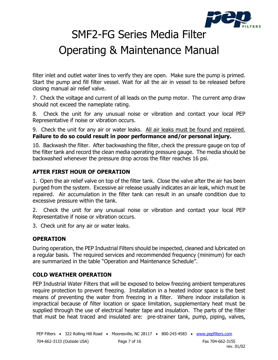 PEP Filters SMF2-FG User Manual | Page 8 / 18