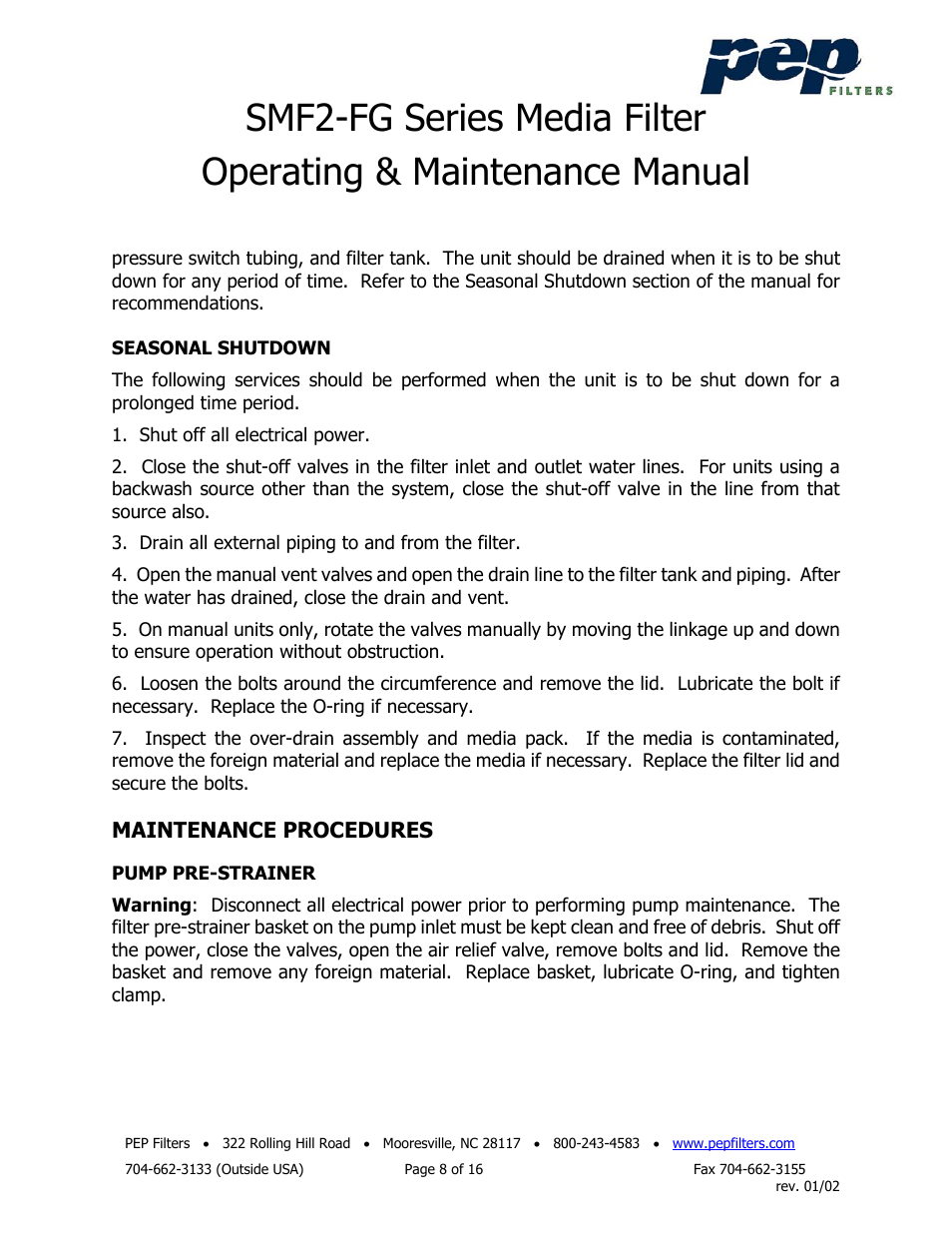 PEP Filters SMF2-FG User Manual | Page 9 / 18