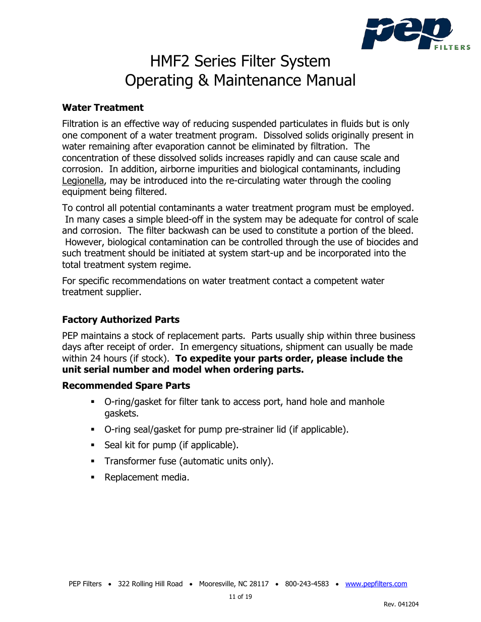 PEP Filters HMF2 User Manual | Page 11 / 19