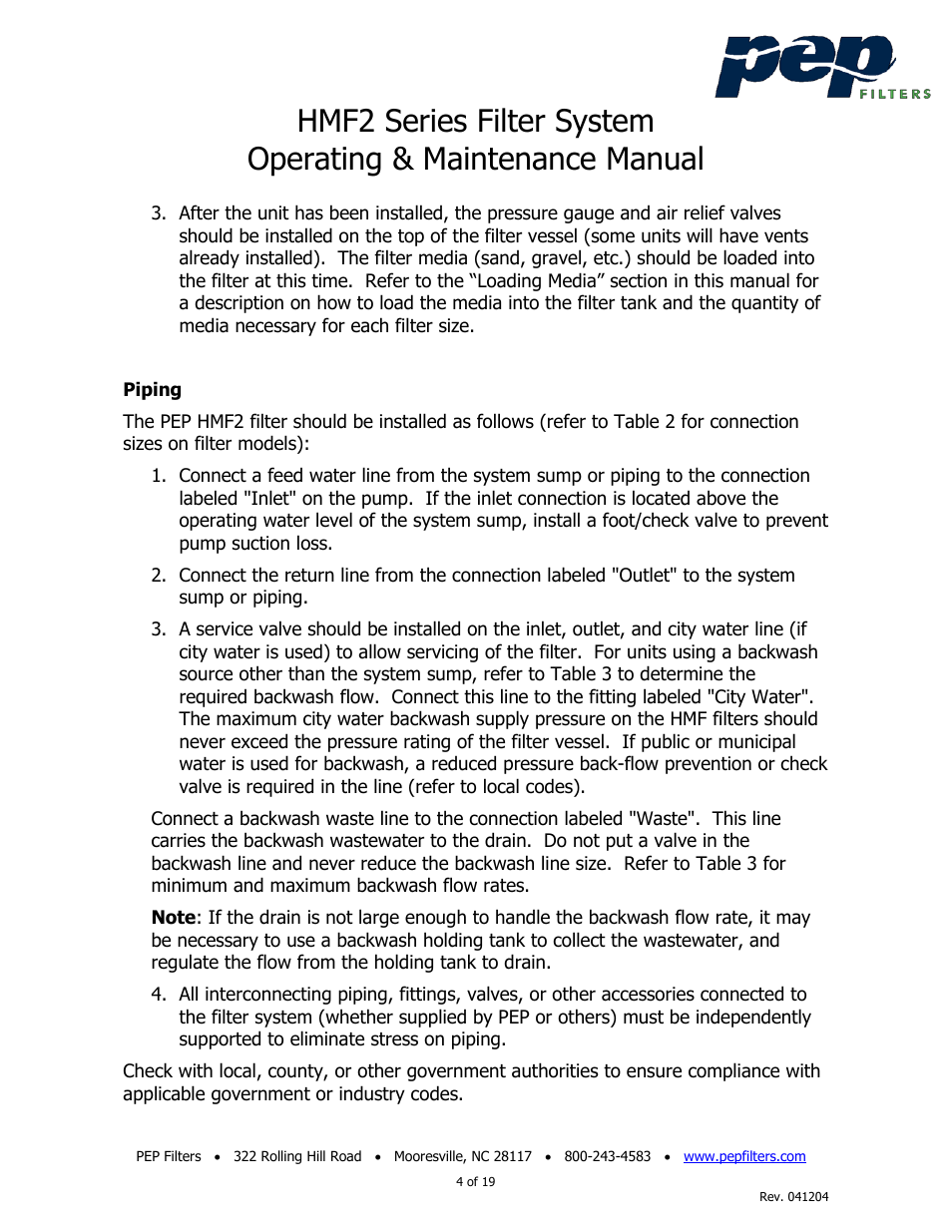 PEP Filters HMF2 User Manual | Page 4 / 19