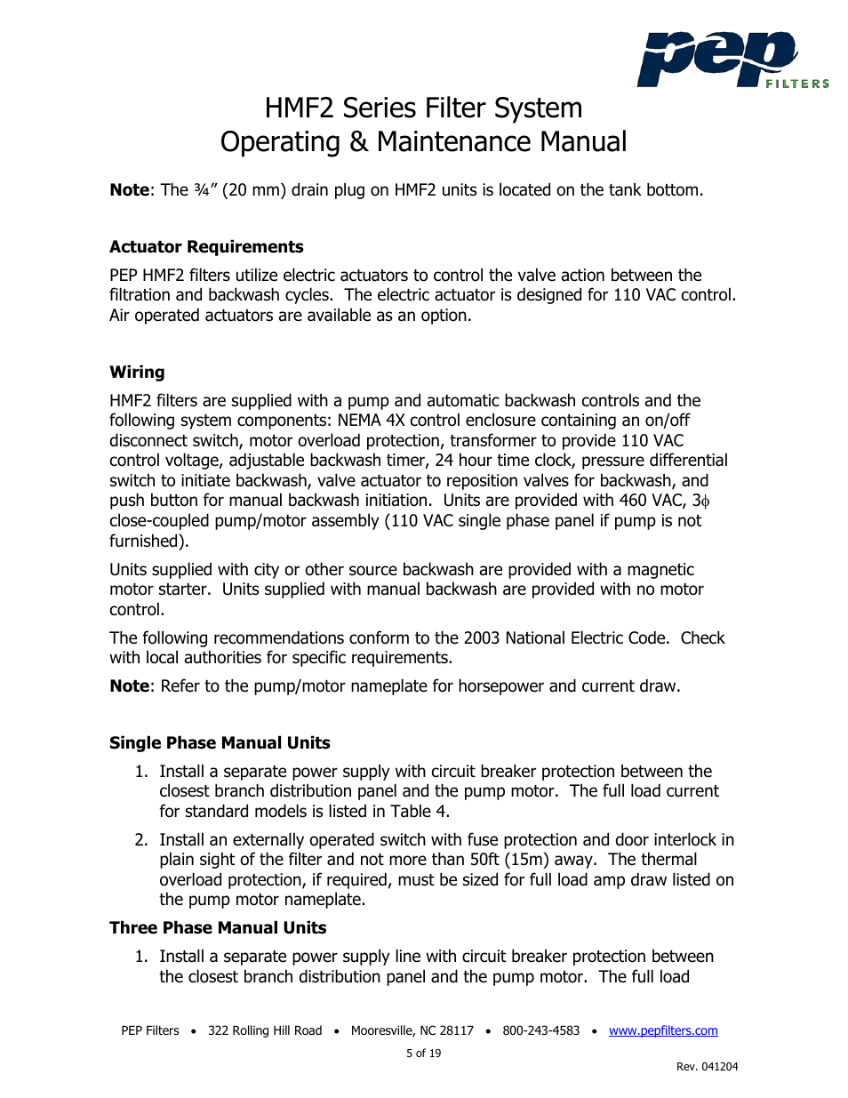 PEP Filters HMF2 User Manual | Page 5 / 19