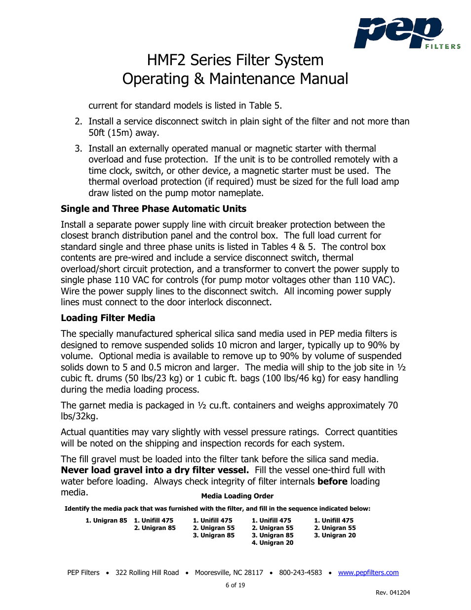 PEP Filters HMF2 User Manual | Page 6 / 19