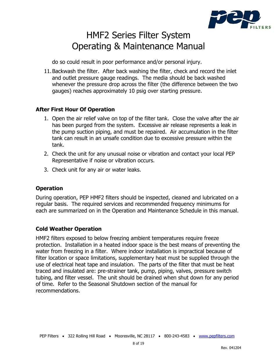 PEP Filters HMF2 User Manual | Page 8 / 19