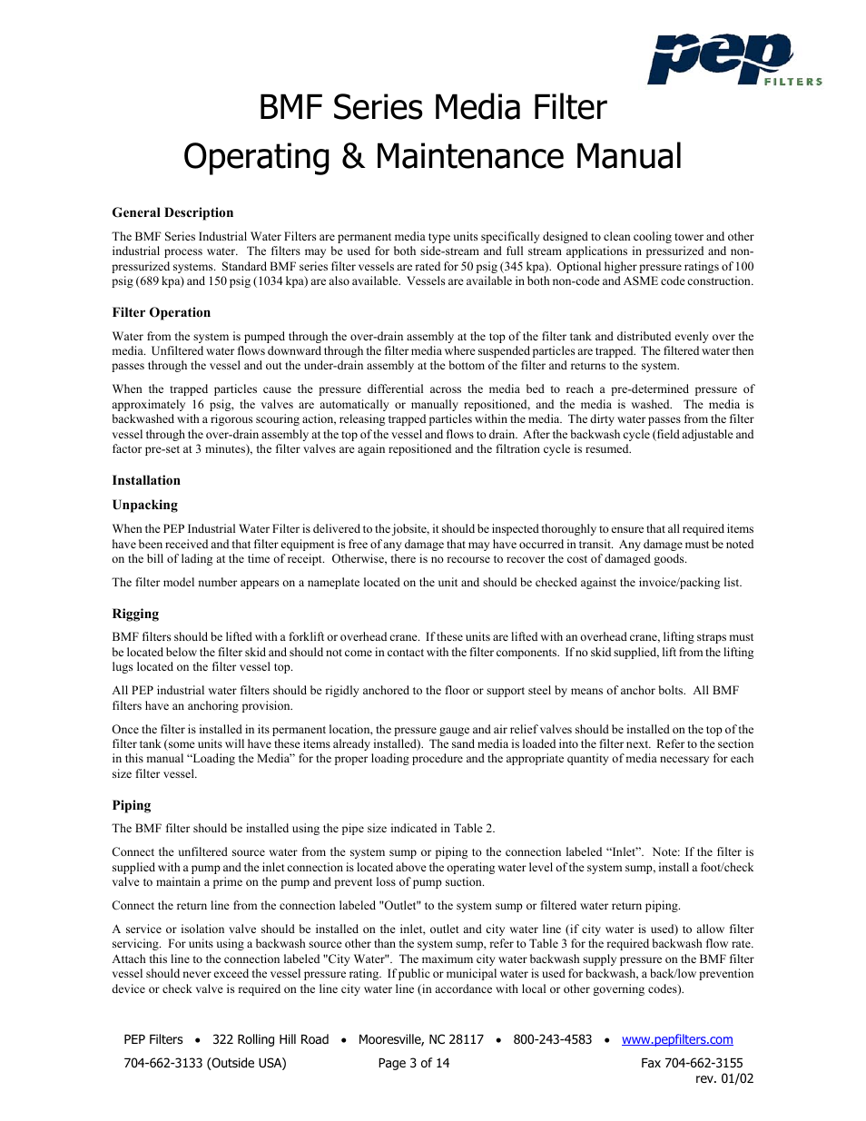 PEP Filters BMF User Manual | Page 3 / 14