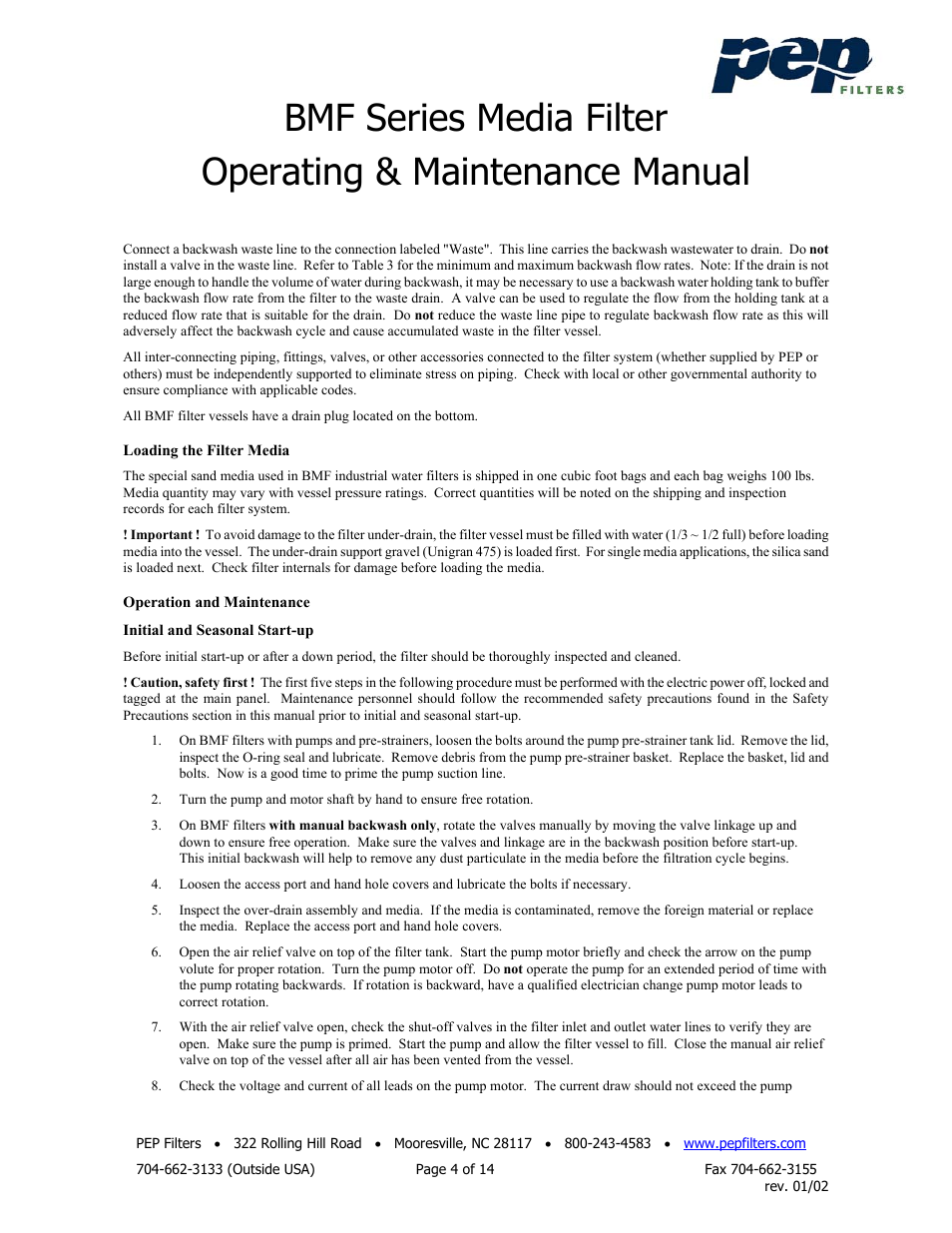 PEP Filters BMF User Manual | Page 4 / 14