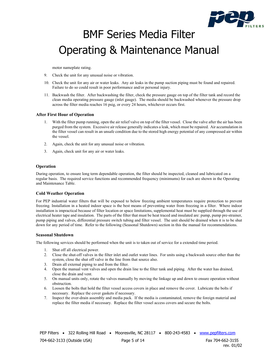 PEP Filters BMF User Manual | Page 5 / 14