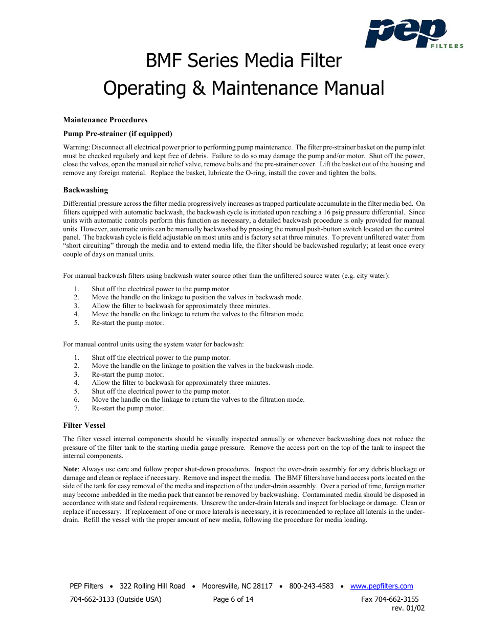 PEP Filters BMF User Manual | Page 6 / 14