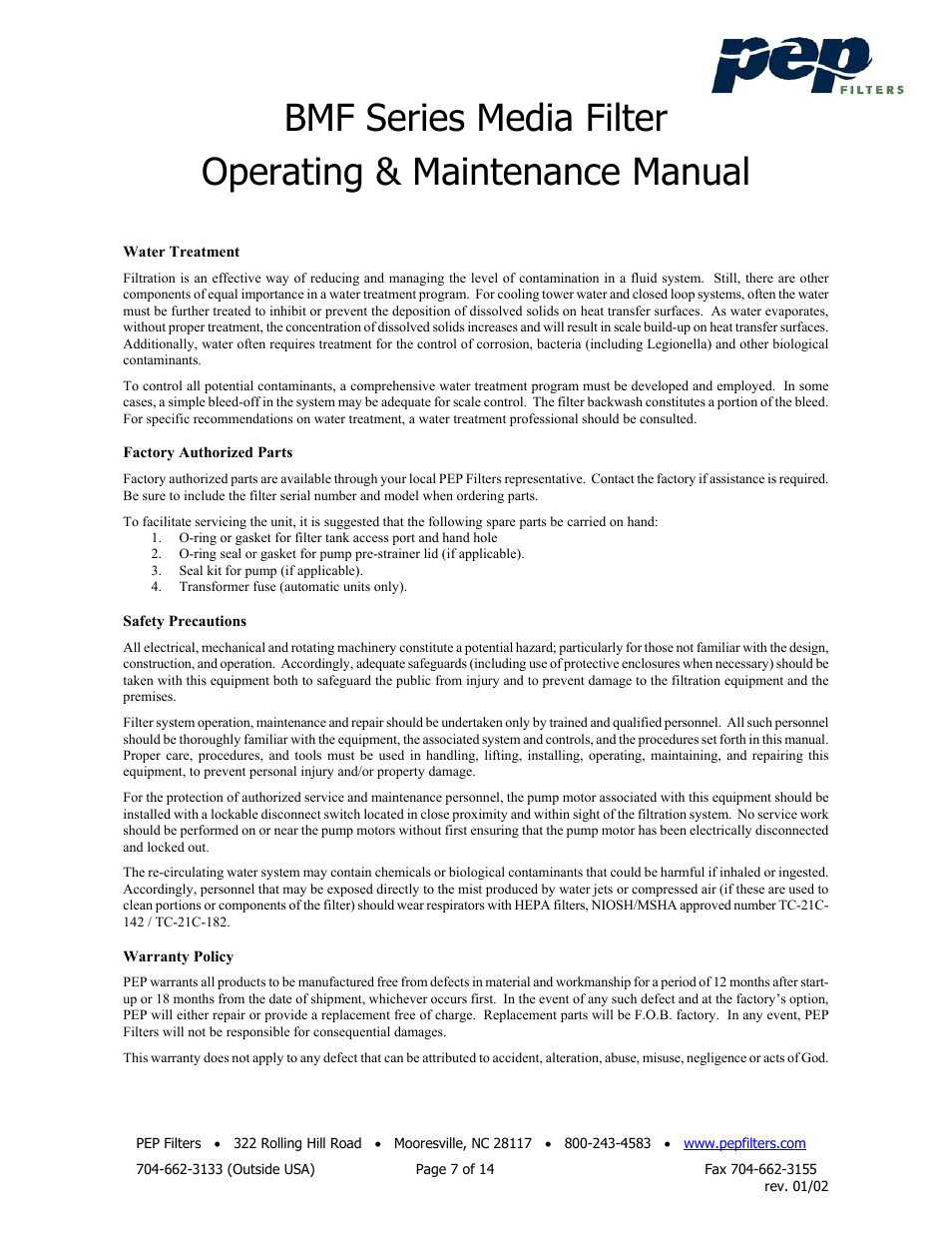 PEP Filters BMF User Manual | Page 7 / 14
