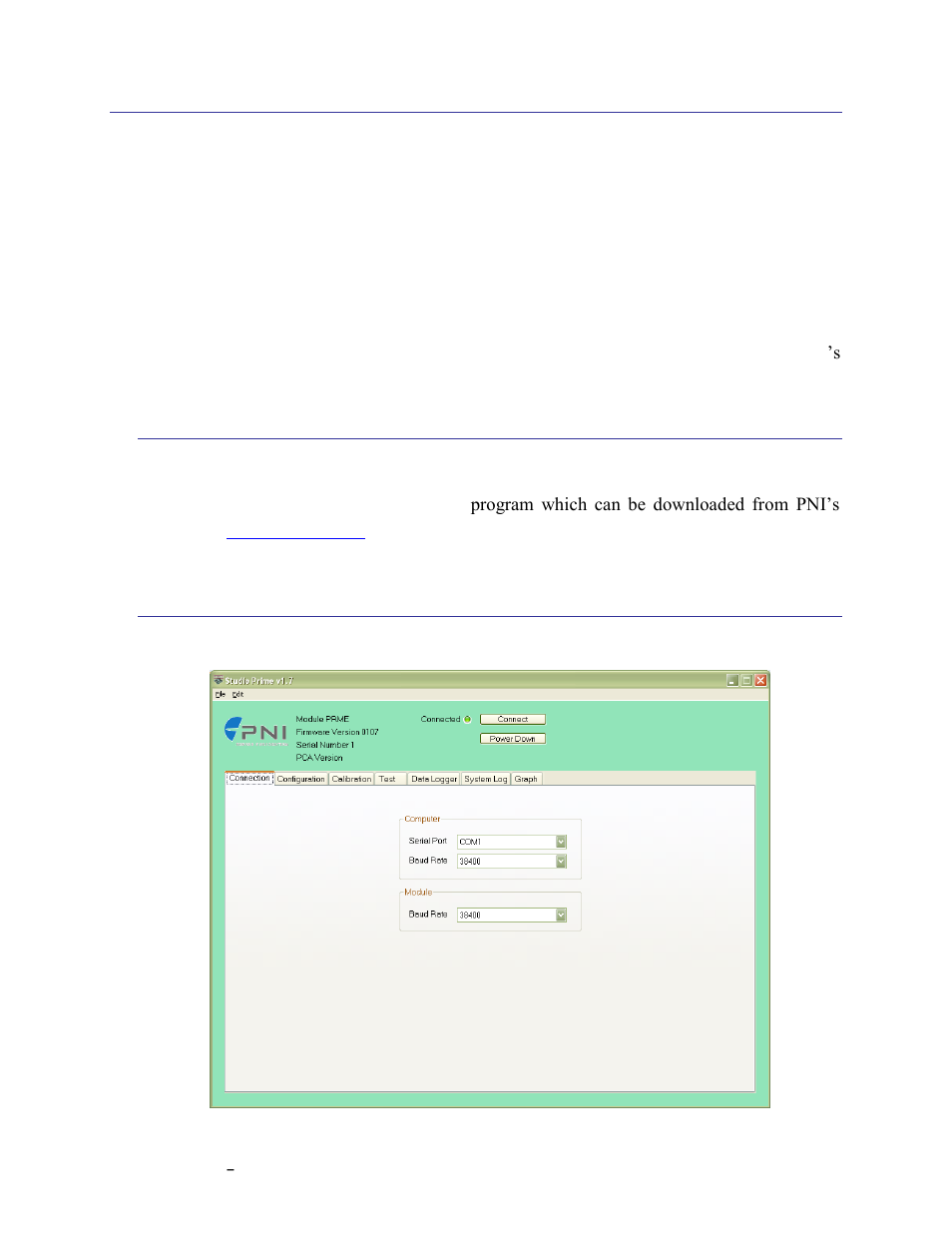 Operation with studioprime, Installation onto a windows system, Connection tab | 5operation with studioprime, 1 installation onto a windows system, 2 connection tab | PNI CompassPoint Prime User Manual | Page 16 / 69