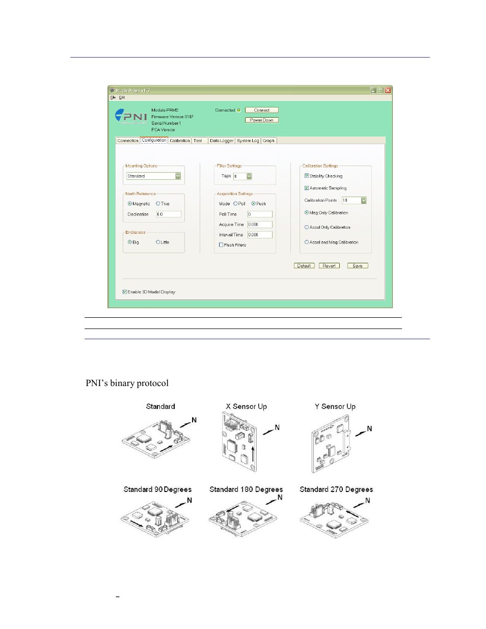 Configuration tab, Mounting options, Figure 5-1: studioprime mounting orientations | Figure 5-1, 3 configuration tab, 1 mounting options | PNI CompassPoint Prime User Manual | Page 18 / 69