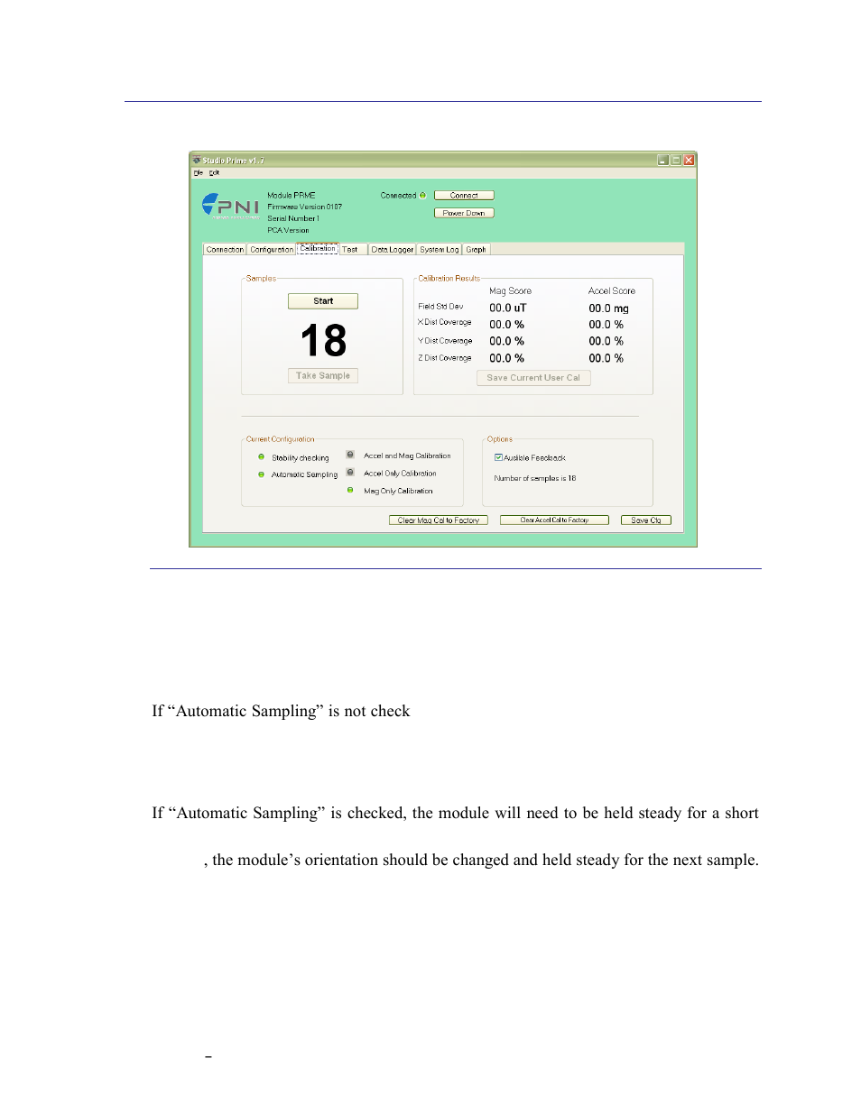 Calibration tab, Samples, 4 calibration tab | 1 samples | PNI CompassPoint Prime User Manual | Page 22 / 69