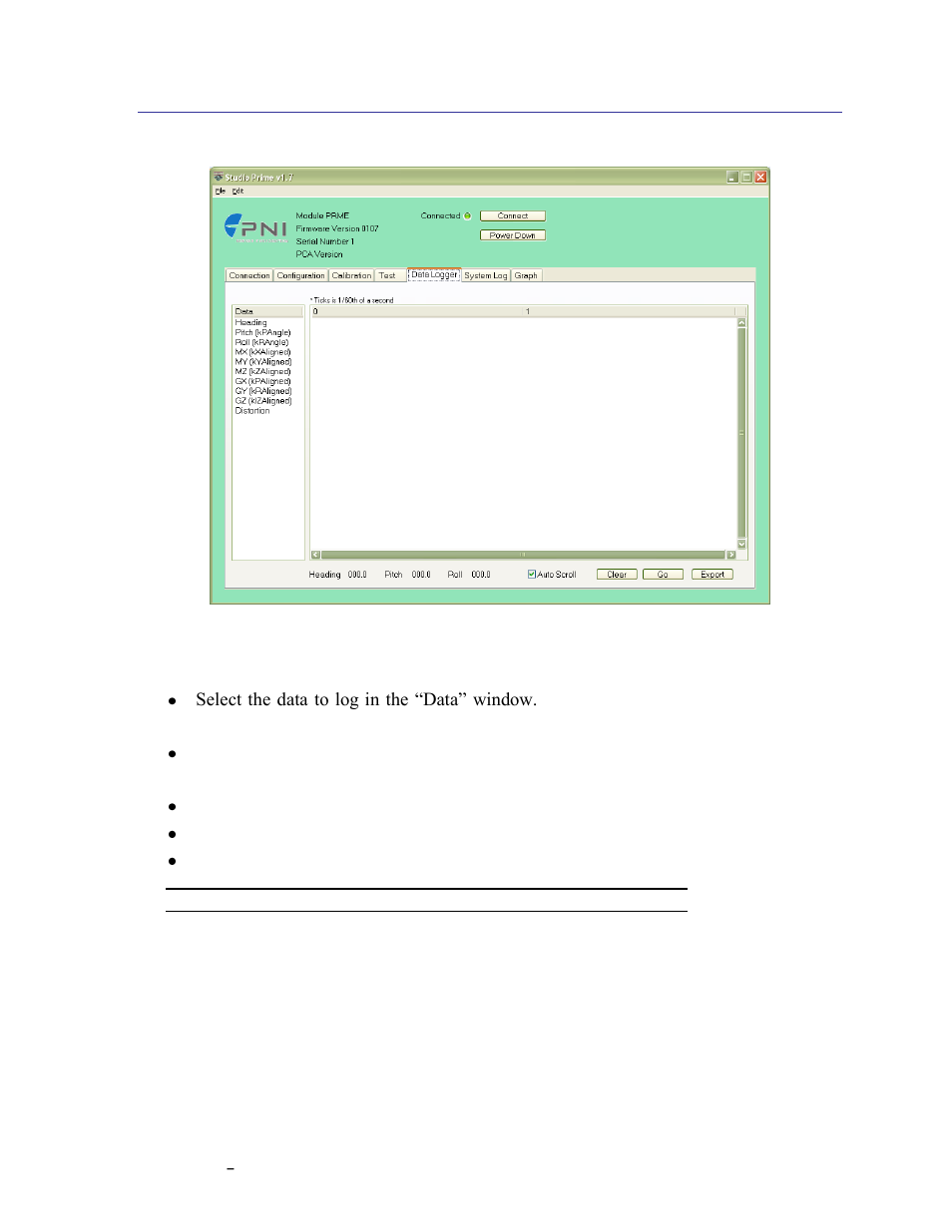 Data logger tab, On 5.6) c, 6 data logger tab | PNI CompassPoint Prime User Manual | Page 26 / 69