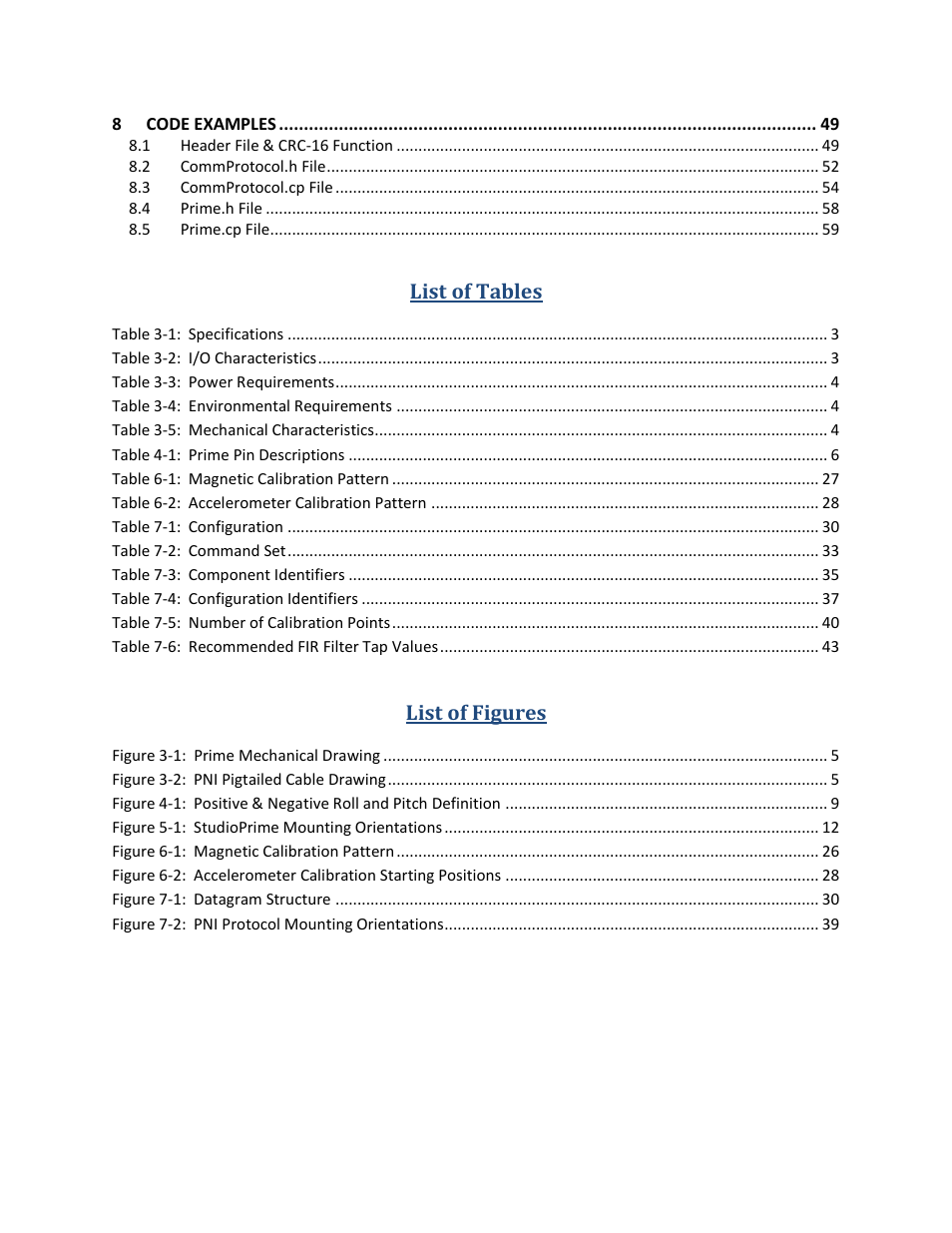 List of tables, List of figures | PNI CompassPoint Prime User Manual | Page 5 / 69