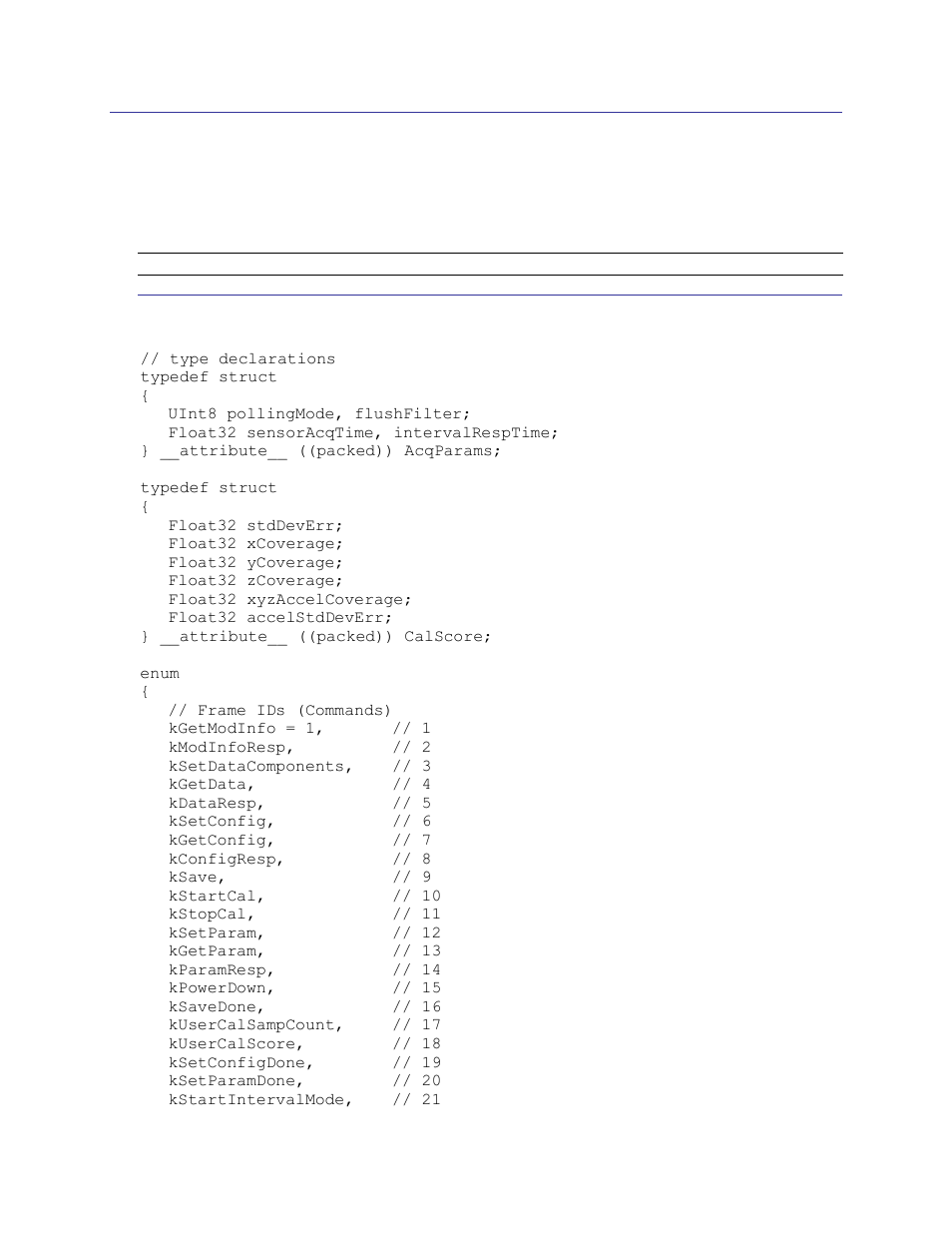 Code examples, Header file & crc-16 function, 8code examples | 1 header file & crc-16 function | PNI CompassPoint Prime User Manual | Page 55 / 69