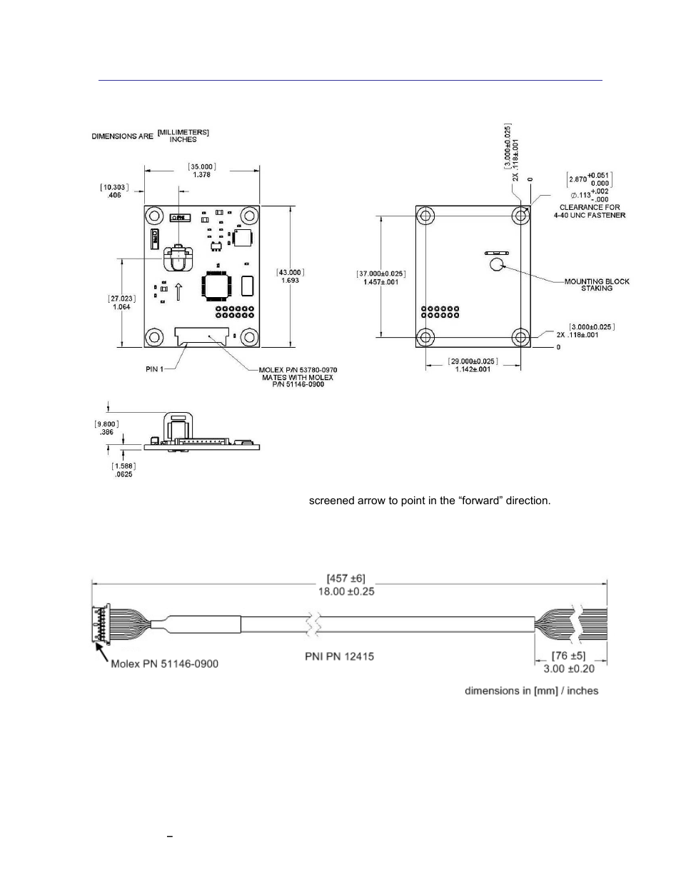 Mechanical drawings, Figure 3-1: tcm xb mechanical drawing, Figure 3-2: tcm xb pigtailed cable drawing | 2 mechanical drawings | PNI TCM User Manual | Page 11 / 77