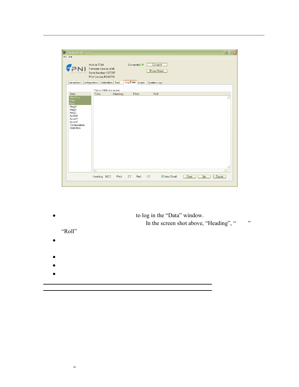 Log data tab, 6 log data tab | PNI TCM User Manual | Page 38 / 77