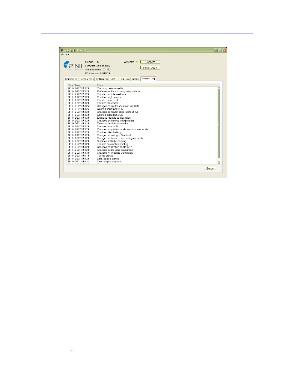 System log tab, 8 system log tab | PNI TCM User Manual | Page 40 / 77