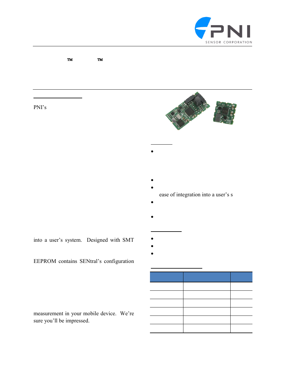 PNI SENtral MandM User Manual | 40 pages