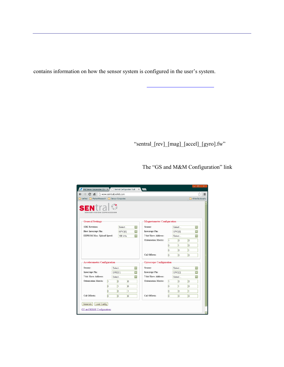 6 sentral configuration tool, Sentral configuration tool, Figure 6-1: sentral configuration tool | On 6, 6sentral configuration tool | PNI SENtral User Manual | Page 31 / 54