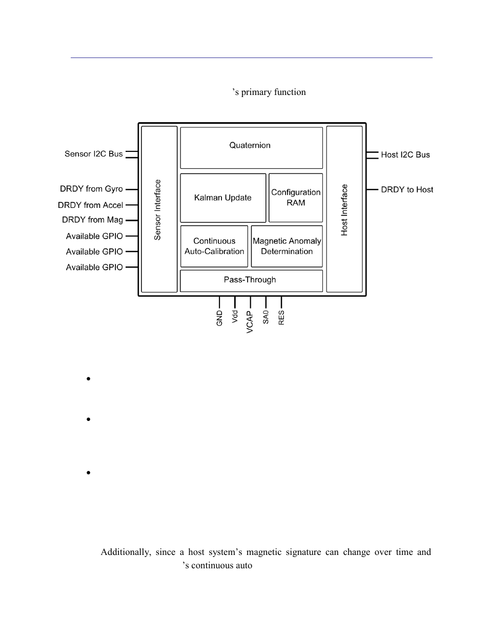 2 sentral functional description, Sentral functional description, Figure 1-1: sentral block diagram | PNI SENtral User Manual | Page 5 / 54