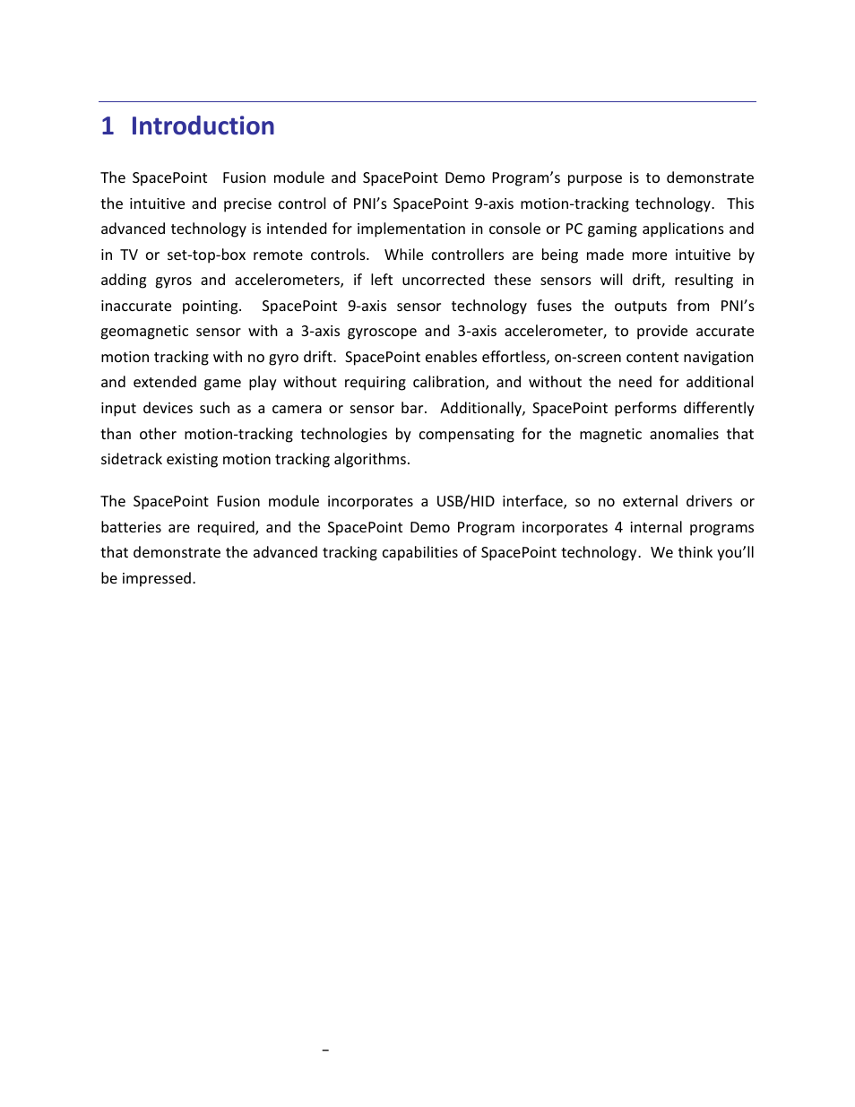 Introduction, 1 introduction | PNI SpacePoint Demo User Manual | Page 3 / 12
