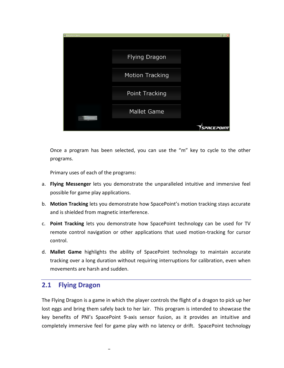 Flying dragon, 1 flying dragon | PNI SpacePoint Demo User Manual | Page 6 / 12