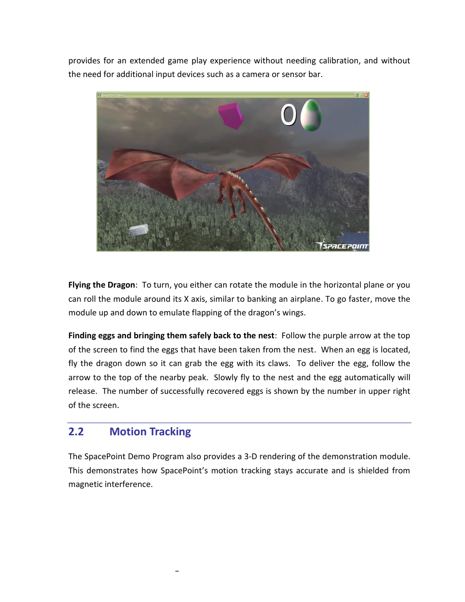 Motion tracking, 2 motion tracking | PNI SpacePoint Demo User Manual | Page 7 / 12