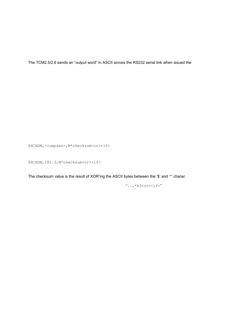 Using the tcm2.5/2.6, Rs232 data output word, Nmea 0183 format | PNI TCM 2.6 User Manual | Page 12 / 49