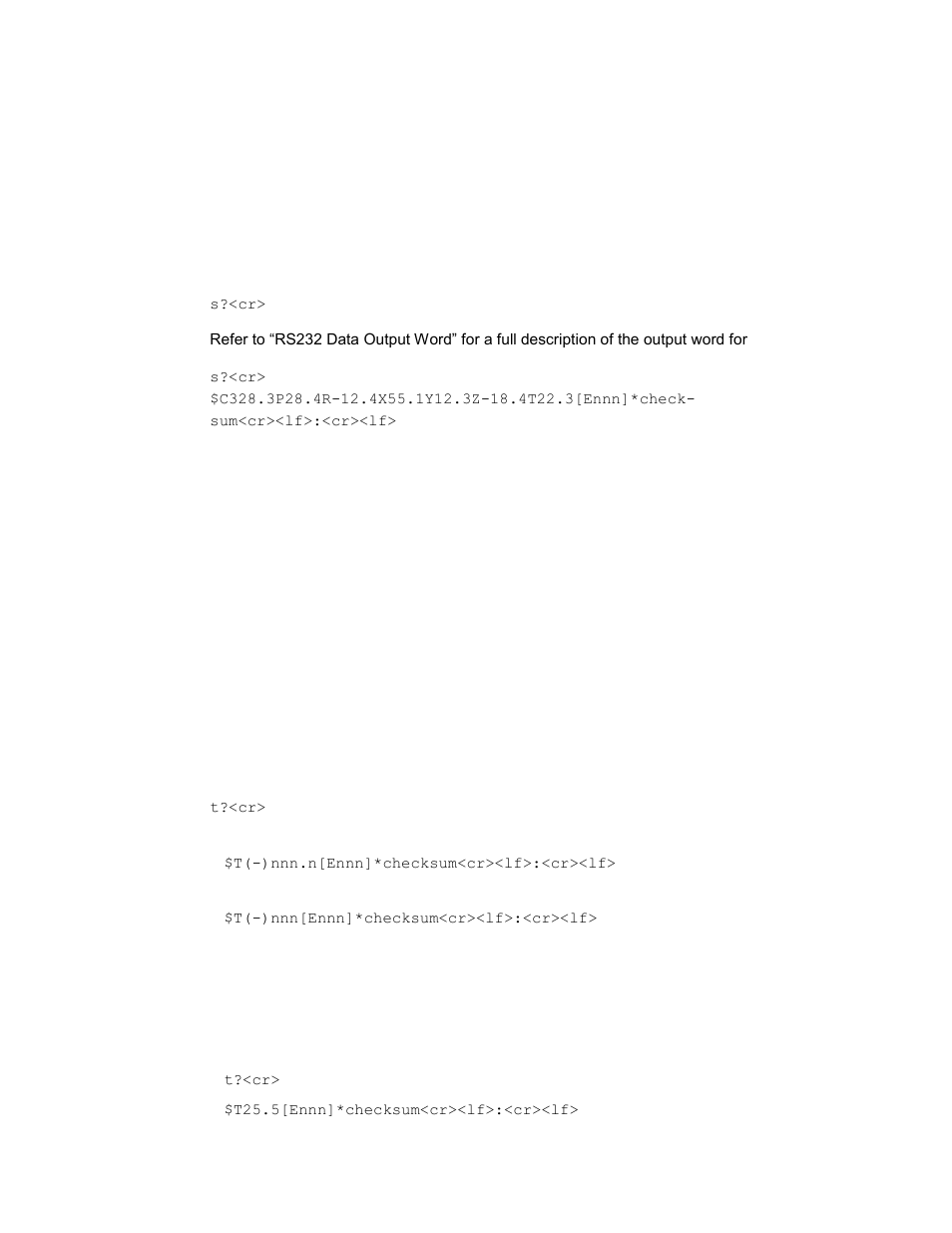 S? (single update of output word), T? (temperature update) | PNI TCM 2.6 User Manual | Page 26 / 49