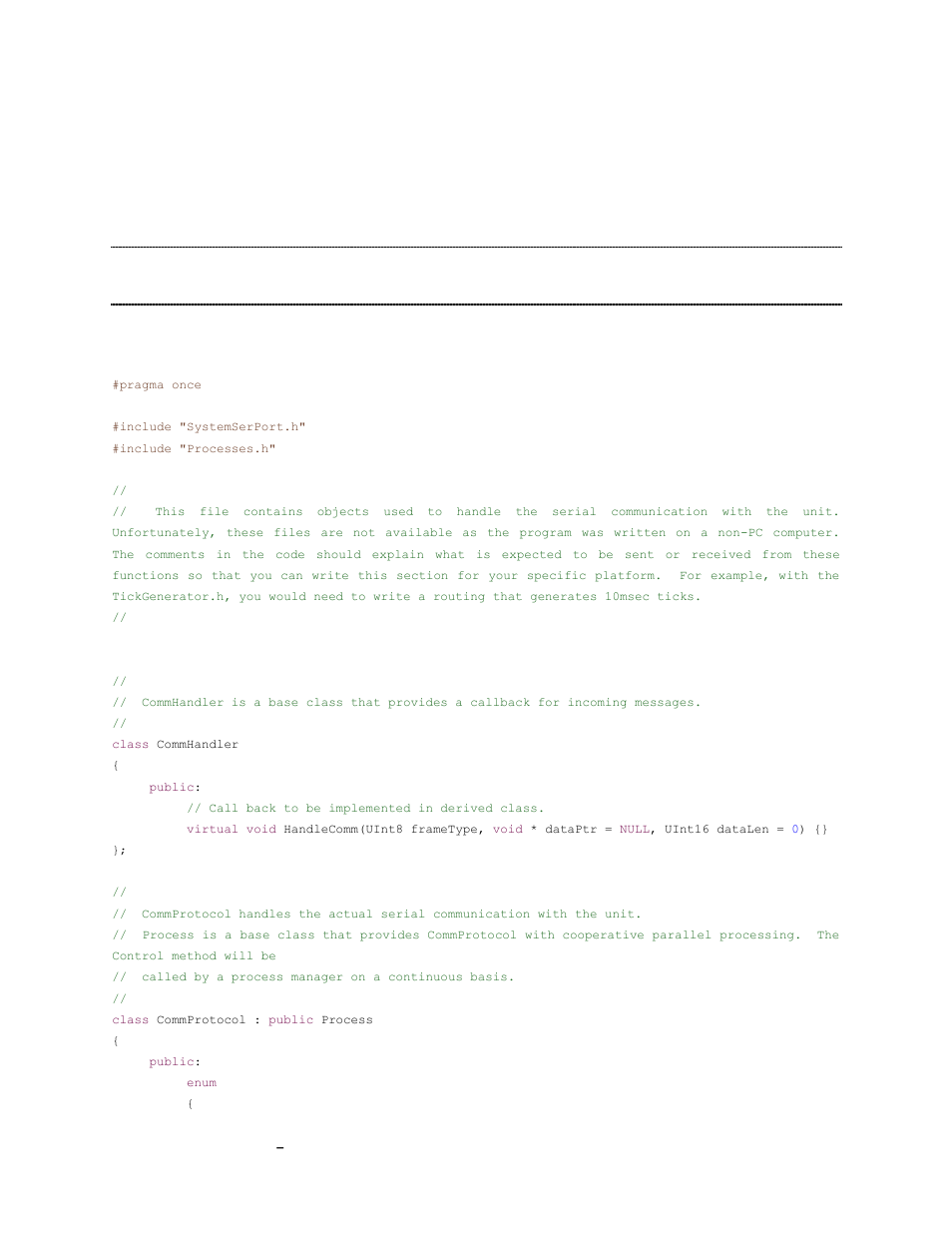 Binary tcm protocol c++ communication examples, 2 binary tcm protocol c++ communication examples, 1 commprotocol.h file | PNI TCM 5 User Manual | Page 47 / 60